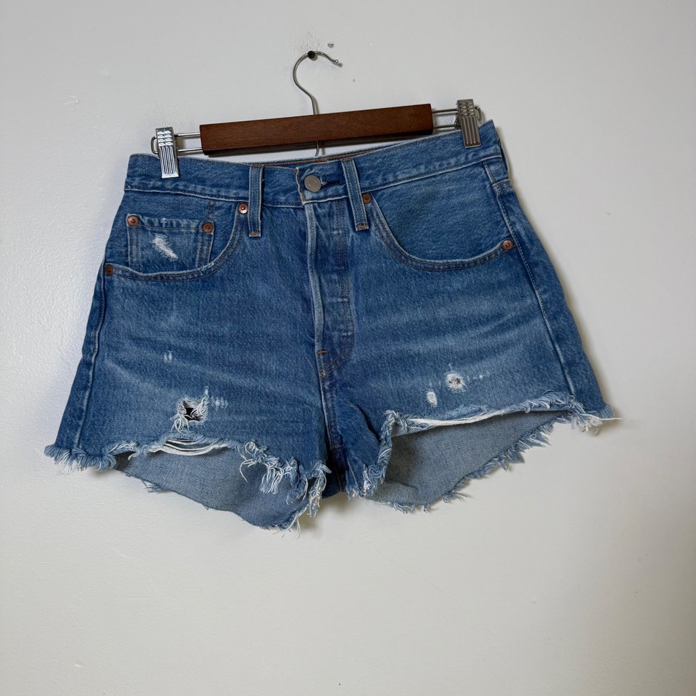 Levi's 501 Original Distressed High Rise Denim Shorts Size 26 Medium Wash Blue